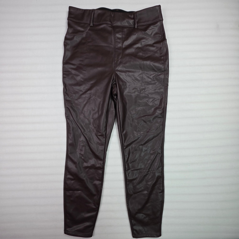 Halara Faux Leather High Waisted Leggings Burgundy Plum Large L 7/8 Length